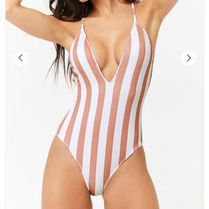 Striped Plunging One-Piece Swimsuit